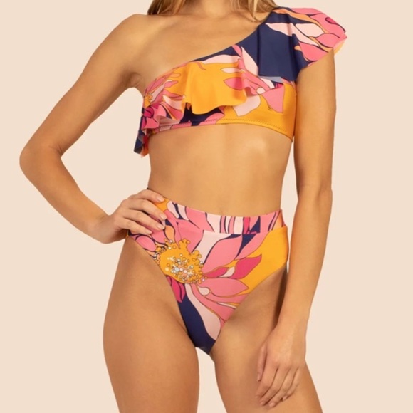 Trina Turk | Breeze Asymmetrical Bandeau High Waist Bikini 2 Piece Size 14 - Picture 1 of 10